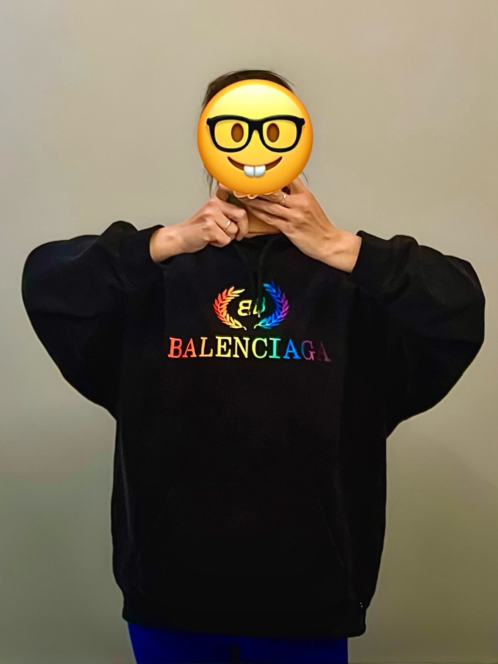 🩷Balenciaga🩷Pride rainbow 🌈 logo embroidery black oversized hoodie large